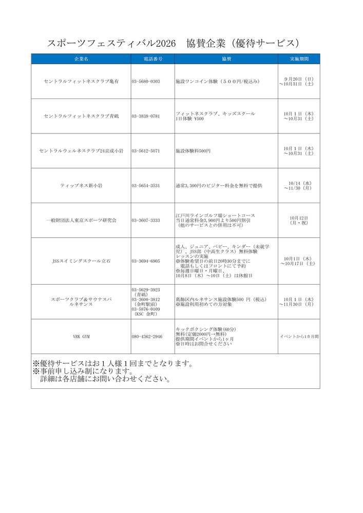 協賛企業（優待サービス）