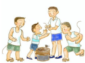 べーごまをしている少年