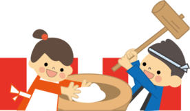 餅を手で返しているイラスト