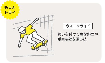 もっとトライ　ウォールライド 勢いを付けて急な斜面や垂直な壁を滑る技